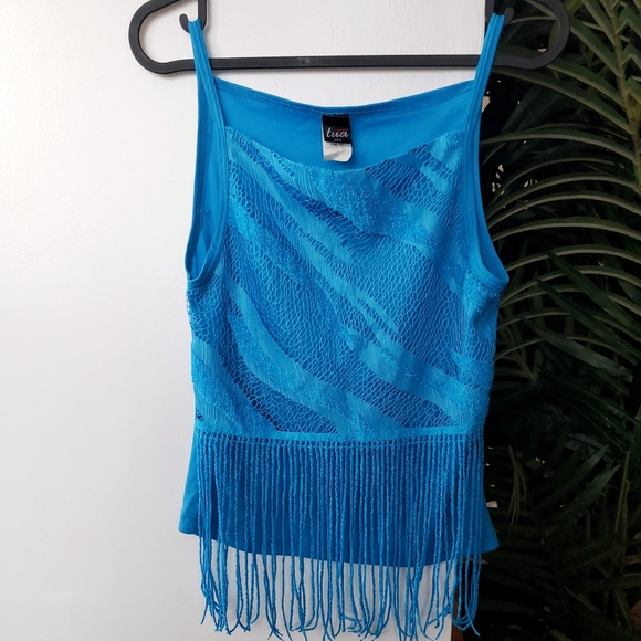 Fun blue Cami /w fringe - Picture 1 of 4